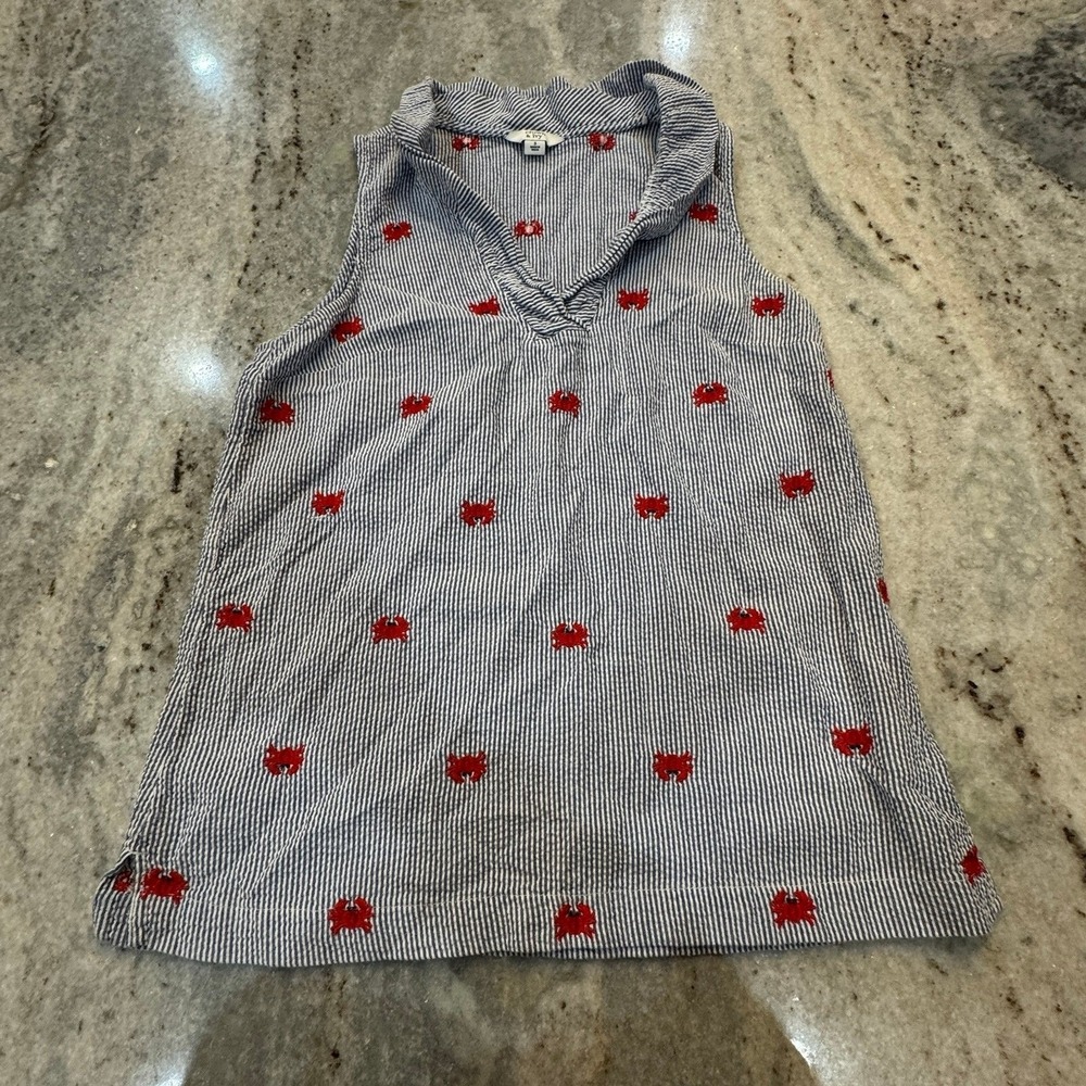 Crown & Ivy Womens Small Pinstripe Crab Embroidered Smocked Tank Top Nautical